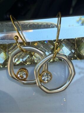 Gold & Silver Mixed Metal Crystal Drop Earrings - Unbranded